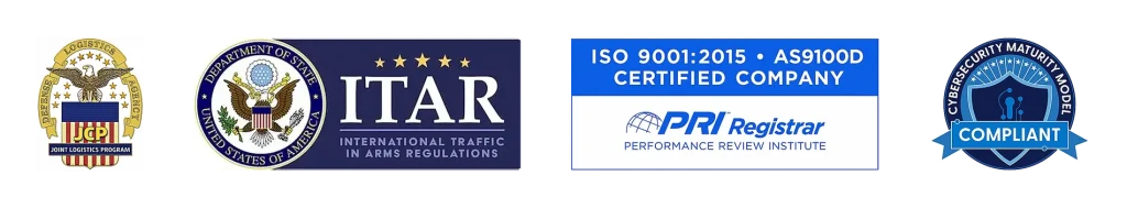 AS9100D, ITAR, JCP & CMMC Certified Aerospace CNC Manufacturer Catamount Machine Works aerospace and defense certifications including AS9100D, ITAR Registered, JCP, DLA, and CMMC compliance